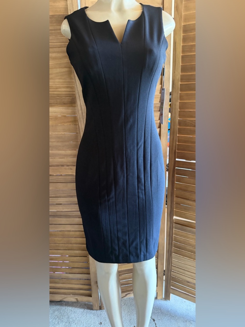 Calvin Klein Black Midi Sheath Dress with Princess Seams